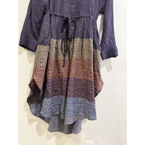 Free People Ray of Light Button Down Waffle Knit Shirt Dress Purple Sz Medium - Picture 4 of 7